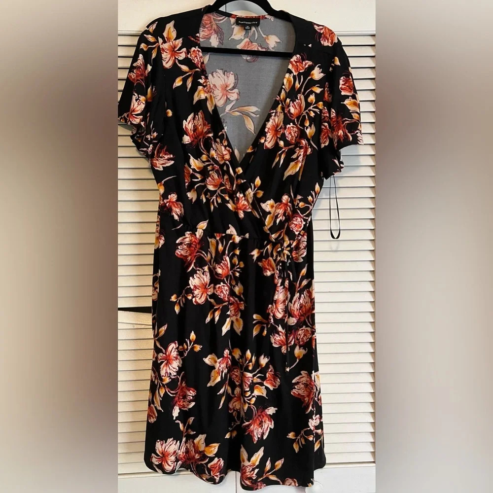 Fortune Ivy Black Floral Midi Dress-Plus Size 2X Black Pinky Red Floral Casual